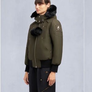 Moose Knuckles Olive Bomber Jacket with Black Fur